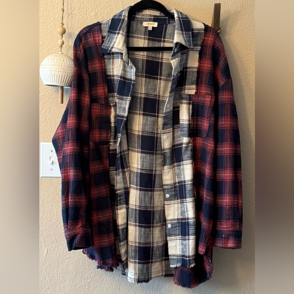 Vici Mixed Plaid Flannel Button Up